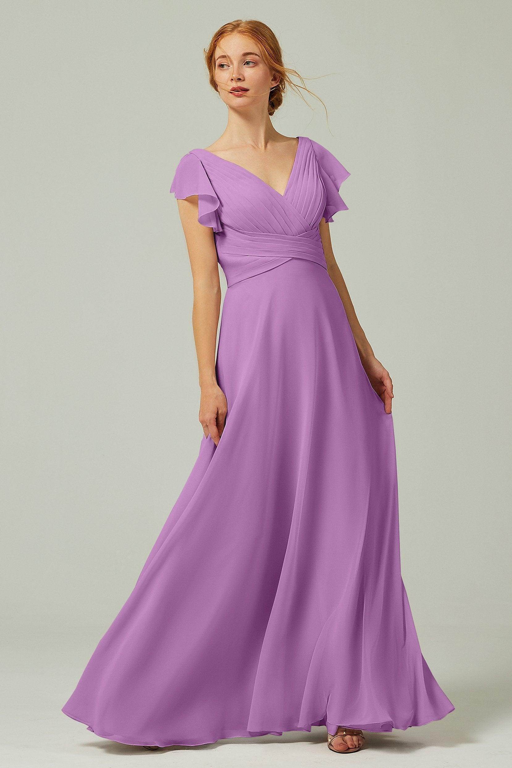 A-Line Floor Length Chiffon Bridesmaid Dress CB0302PS - COCOMELODY